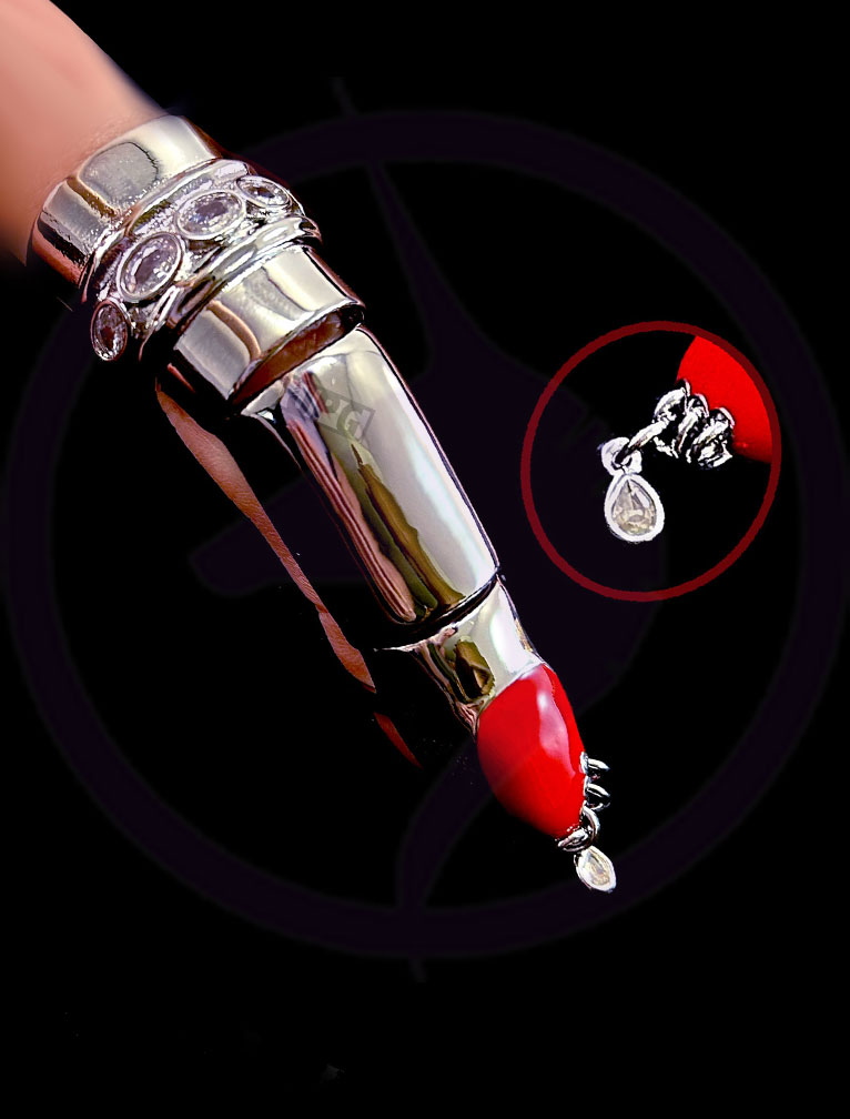 Nail Armor Knuckle Ring w/Rhinestones & Dangle