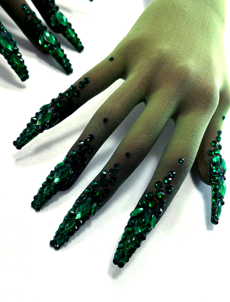 Wicked Diamante Dip on Inked Green Second Skin