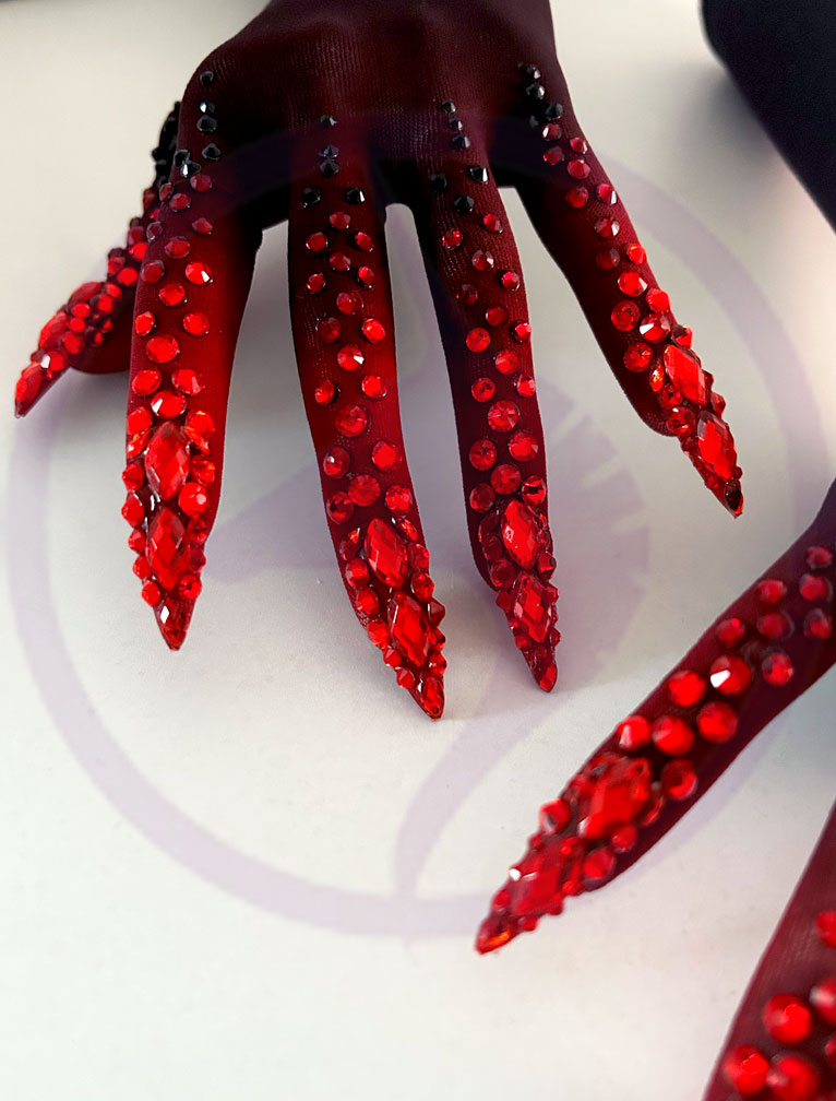 Black to Red Diamante on Black Second Skin